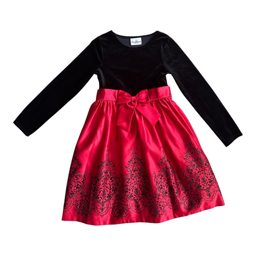 Rare Editions Big Girls 12 Red Black Velvet Holiday Party Dress